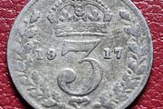 1917 United Kingdom 3 Pence - George V sterling silver coin