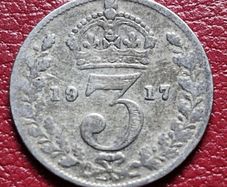 1917 United Kingdom 3 Pence - George V sterling silver coin