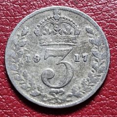 1917 United Kingdom 3 Pence - George V sterling silver coin