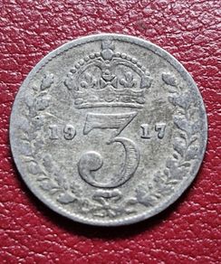 1917 United Kingdom 3 Pence - George V sterling silver coin