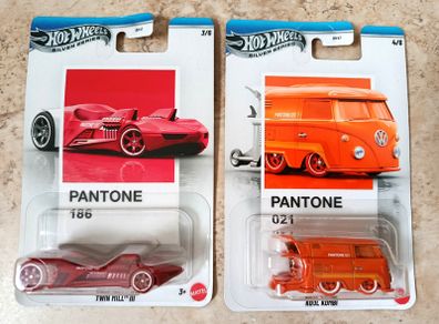 Hot Wheels 2025 - 2 x PANTONE CARS Volkswagen Kool Kombi 021 + Twin Mill III 186 Silver Series