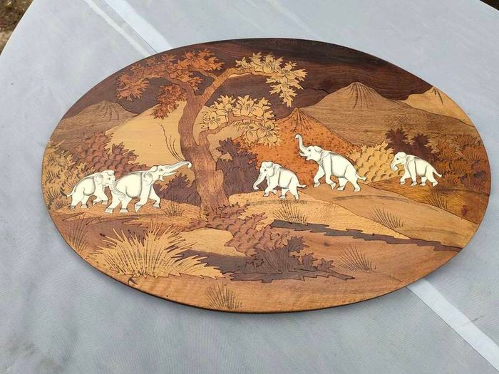 2 X Vintage Indian Rosewood Marquetry panels