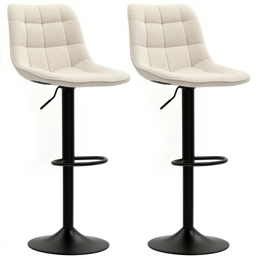 Modern Bar Stool, 2-Piece Set of Swivel Bar Chairs with Backrest, Height-Adjustable, with Footrest, Padded, Beige
