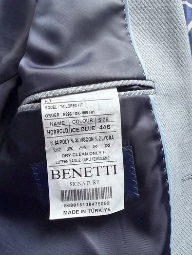 Benetti Signature Mens Blazer - Ice Blue - Size 44S