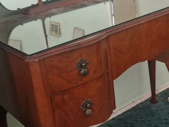 Vintage Wooden Dressing Table with Triple Mirror
