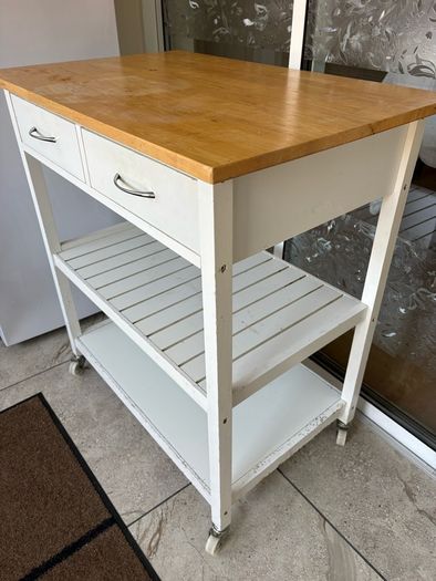 White wooden Kitchen island / utility trolley