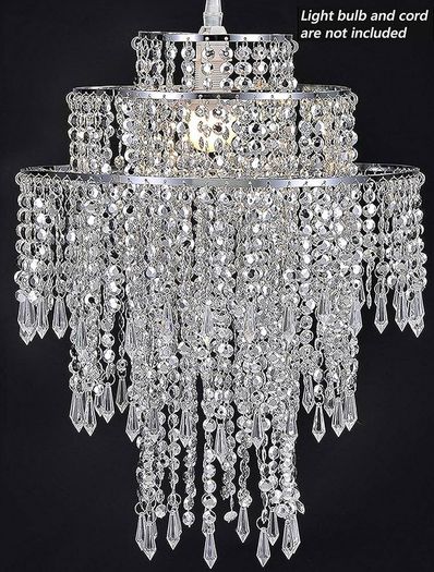 Chandelier Light Shade for Ceiling Pendant Light, Easy Fit Crystal Lamp Shade Lampshade for Bedroom, Living Room, Hallway, Wedding or Party Decoration, Diameter 32 cm, 3 Tiers