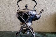 Victorian silverplate tilting spirit kettle
