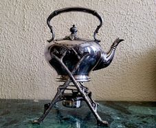 Victorian silverplate tilting spirit kettle