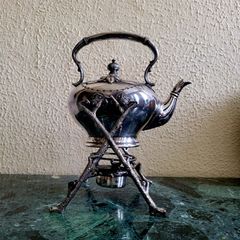 Victorian silverplate tilting spirit kettle