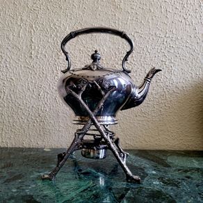 Victorian silverplate tilting spirit kettle