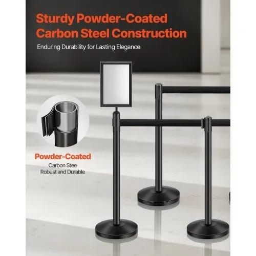 Stanchion Post, 8 Pcs Crowd Control Barrier with 8 Retractable Belts & 2 Sign Holders, Carbon Steel Stanchion Post Queue with Sand Injection Hollow Base for Theater, Party, Wedding, Exhibition