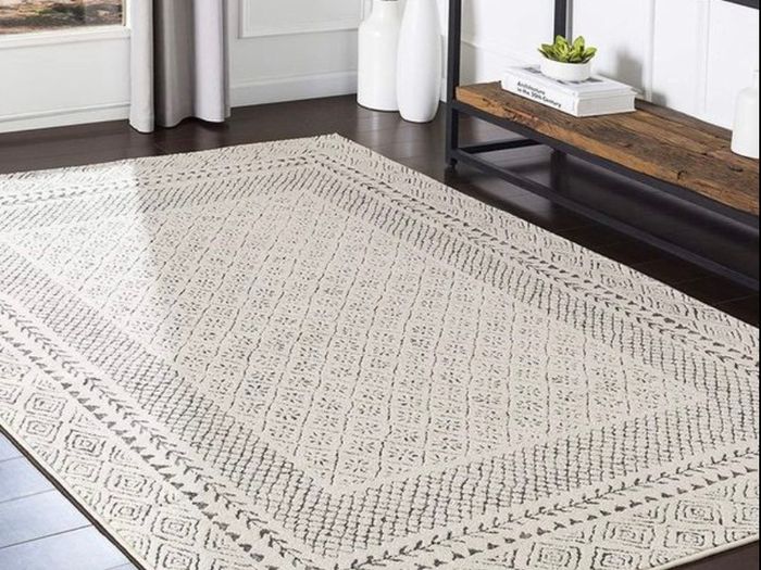 Natural Grey Cream Diamond Trellis Rug Soft Hi-Low Pile Living Room Carpet Geometric Bedroom Hallway Kitchen Area Rugs 80cm x 150cm (FREE POSTAGE)