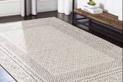 Natural Grey Cream Diamond Trellis Rug Soft Hi-Low Pile Living Room Carpet Geometric Bedroom Hallway Kitchen Area Rugs 80cm x 150cm (FREE POSTAGE)