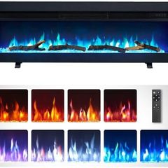 Dilton 40/102cm 3 in 1 Electric Fireplace with logs, Freestanding, Wall Mounted, Recessed, 9 Colour Flame Effect, Media Wall Compatible, 900W - 1800W Heater, Remote Control