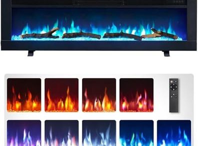 Dilton 40/102cm 3 in 1 Electric Fireplace with logs, Freestanding, Wall Mounted, Recessed, 9 Colour Flame Effect, Media Wall Compatible, 900W - 1800W Heater, Remote Control