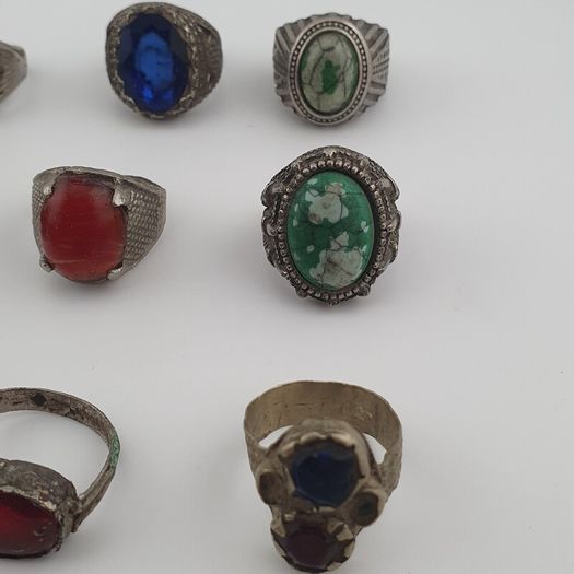 Antique Lot of 15 Bohemian Brass Rings  Assorted Ethnic & Tribal Designs