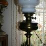 Vintage 1800s Oil Lamp Converted To Electric Oil Gwtw Table Lamp With Milk Glass Shade H-22" Image 9