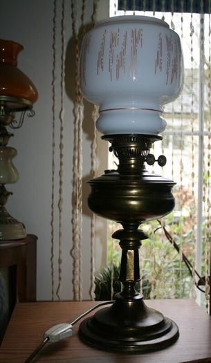Vintage 1800s Oil Lamp Converted To Electric Oil Gwtw Table Lamp With Milk Glass Shade H-22"