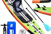 Stand Up Paddling Board Inflatable SUP Board Set, Includes Kayak Seat, 330 x 76 x 15 cm, Load Capacity up to 150 kg, Cam Holder, Integrated Kick Pad, 3 Fins, Adjustable Double Paddle, Complete Accessories