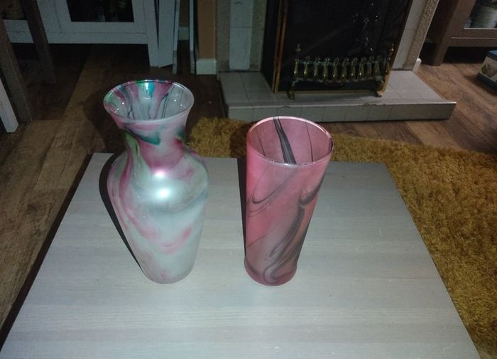 Glass Colorful Drip Vase 24 inches tall and companion piece 8 inches tall