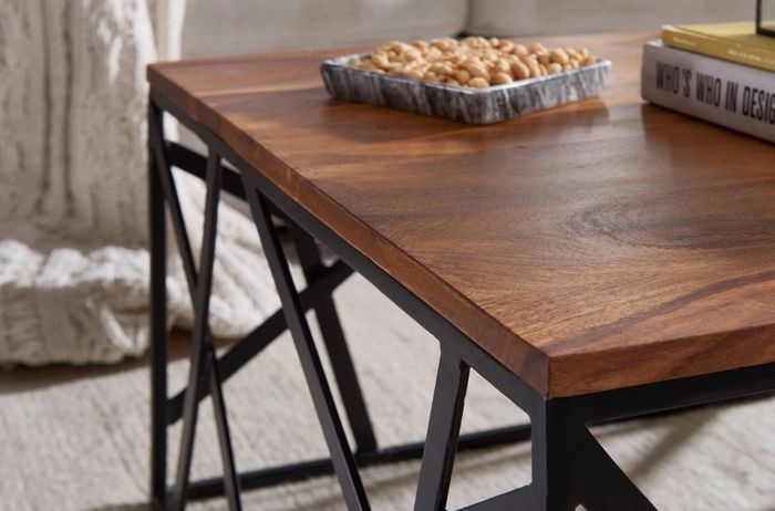 Luxury Sheesham Wood Coffee Table Modern Square Coffee Table.
