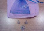 Ideal gift Silver plated silver and pink pastel crystal heart pendant only and earrings jewellery set with blue organza bag with butterfly design