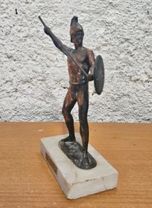 Vintage Brass Warrior Figure on Marble Base