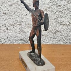 Vintage Brass Warrior Figure on Marble Base