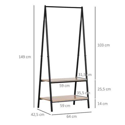 2-Tier Garment Rack Storage Shelves Metal Coat Clothes Stand Shoes Storage Organisation shelves Open Wardrobe Freestanding Tidy Rail 64 x 42.5 x 149 cm (FREE POSTAGE)