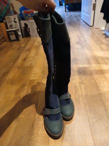 Velour leather knee high boots size 40