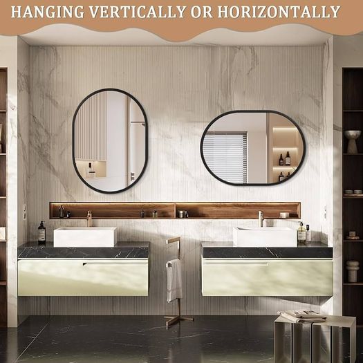 Oval Mirror Black Metal Frame Bathroom Mirrors for Wall  Small Aluminum Alloy Mirror Decorative for Bathroom Living Rooms Bedroom Entryway Hallway Horizontal or Vertical Hanging