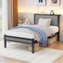 Wooden Single Bed Frame with Storage Headboard Shelf, 3FT Metal Bed Frame Image 3