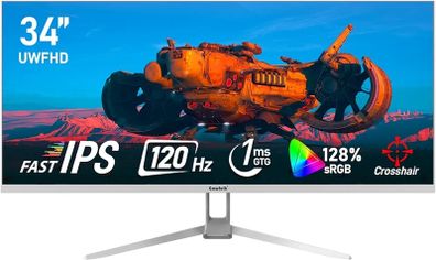 34 Inch IPS Ultrawide 120Hz Gaming Computer Monitors, 21-9 UWFHD (2560x1080) PC Screen, 128percent sRGB, Adaptive Sync, 178 Viewing Angle Display Port HDMI Compatible with Wall mounting - White