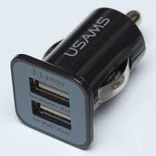 Usams Dual Port USB Car Fast Charger Black
