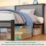 Wooden Single Bed Frame with Storage Headboard Shelf, 3FT Metal Bed Frame Image 6