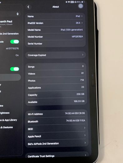 Apple iPad 10th Gen (256GB, Grey) in Excellent Condition