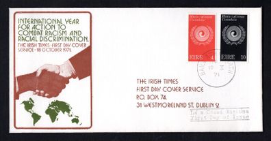 1971 Ireland Year for Action to combat Racism and Racial Discrimination Commemorative Stamps Illustrated Irish Times First Day Cover (FDC)