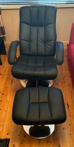 Black Leather Recliner & Footstool