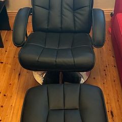 Black Leather Recliner & Footstool