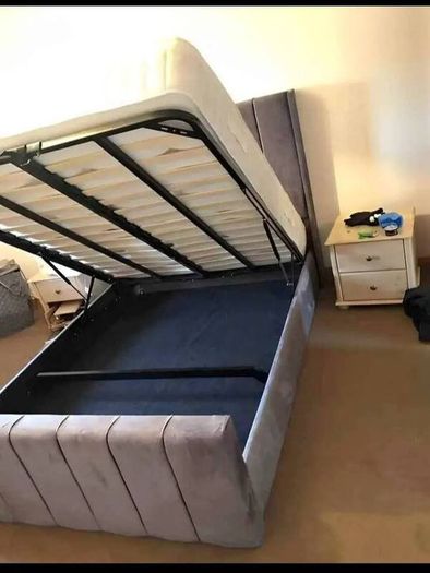New Ottoman Upholstered Bed, Double Bed with Hydraulic Lifting Bar, Height Adjustable Padded Headboard, Metal Slatted Frame, Youth Bed, Adult Bed