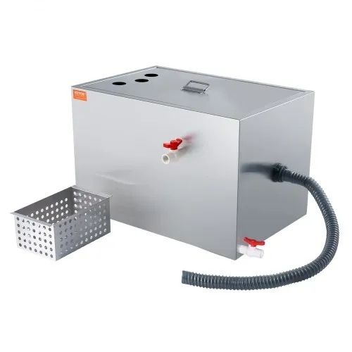 Commercial Grease Trap, 40 LBS Grease Interceptor, Top Inlet Interceptor, Under Sink Stainless Steel Grease Trap, 10 GPM Waste
