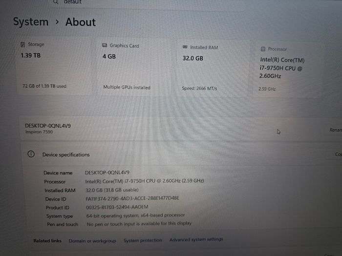 Dell Inspiron 7590 I7-9750h 2.6ghz 32gb Ram 1.5tb Ssd Win 11 Home Black