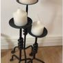 3 Heavy Wrought Iron Candle Stands & Candles Image 2