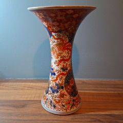Japanese Imari Trumpet Vase Three Friends of Winter Pattern 19th Century