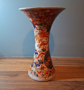 Japanese Imari Trumpet Vase Three Friends of Winter Pattern 19th Century