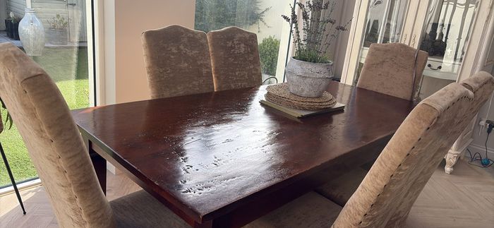 Solid Mahogany table and upholstered chairs