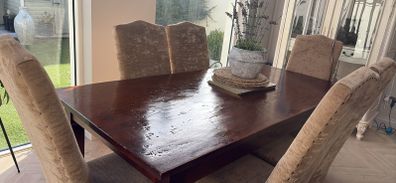 Solid Mahogany table and upholstered chairs