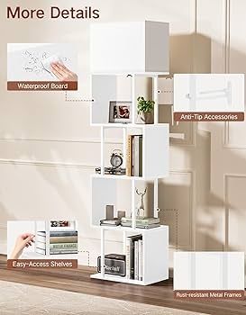 5-Tier Floor Lamp with Shelves & Remote, Dimmable S-Shaped Bookshelf with 3 Color Temperature, 1-Hour Timer, Tall Corner Standing Lamp for Living Room, Bedroom, Office White