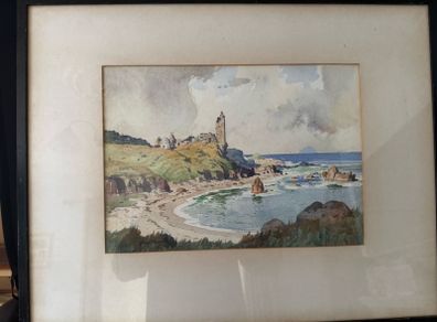 Original Watercolour of Dunure Castle by Robert Houston RSW (Framed)